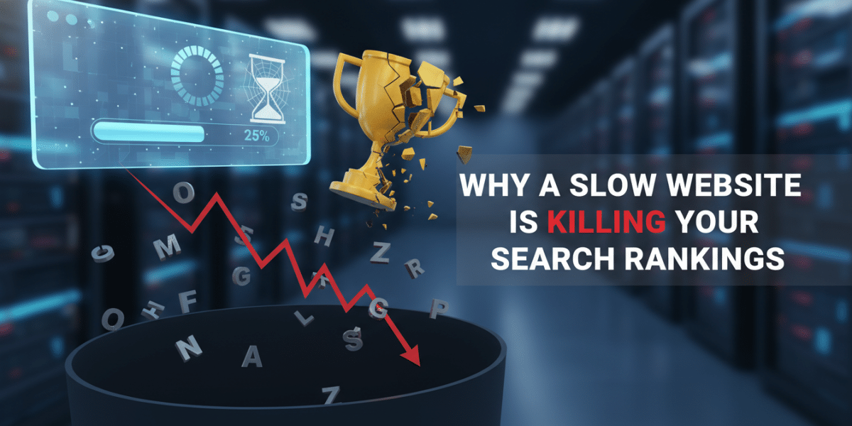 Slow website speed causes search ranking decline and lost success.