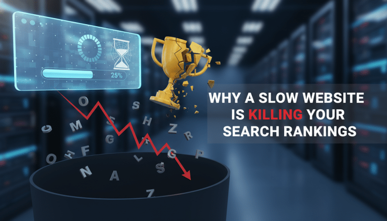 Slow website speed causes search ranking decline and lost success.