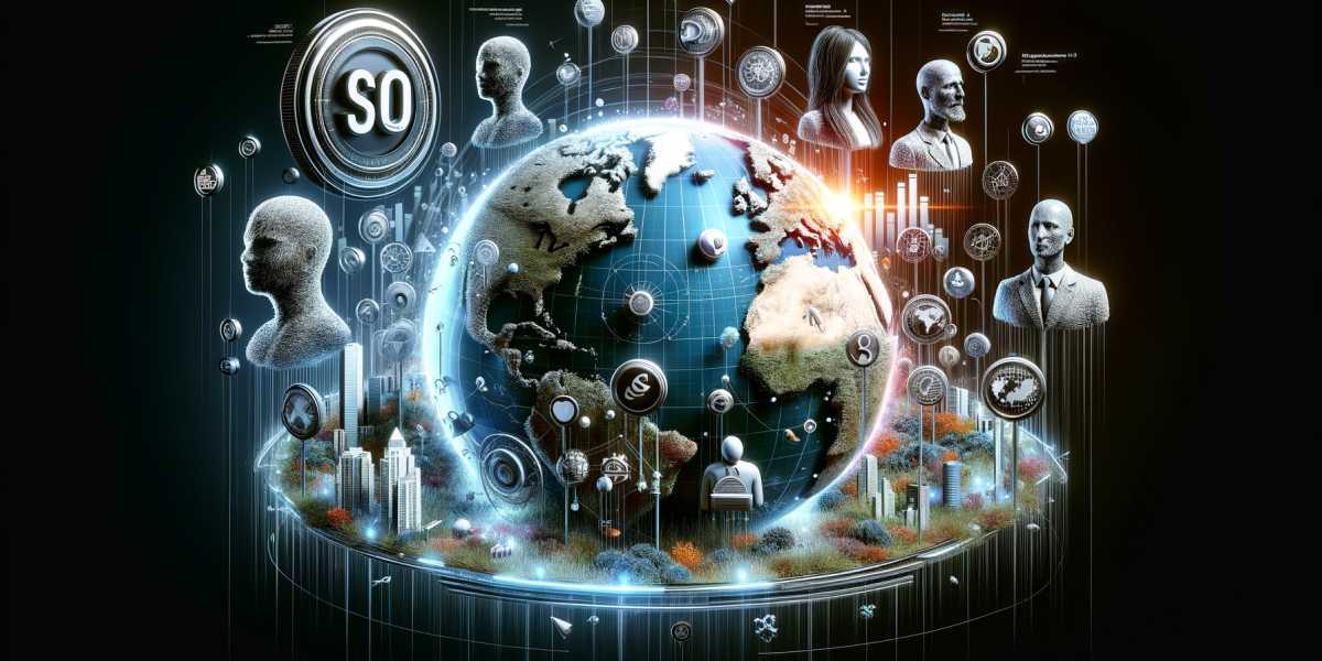 Futuristic global network showing Earth, digital people, and data.