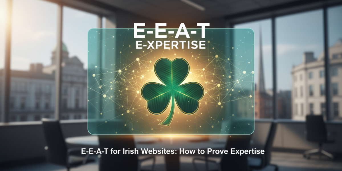 E-E-A-T expertise for Irish websites with a shamrock symbol.