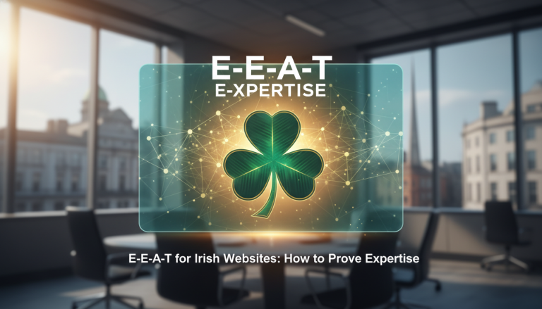 E-E-A-T expertise for Irish websites with a shamrock symbol.