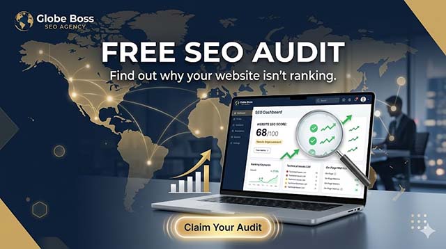 Free SEO audit advertisement by Globe Boss SEO Agency.