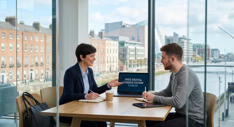 Two people having a professional digital consultation in Dublin.