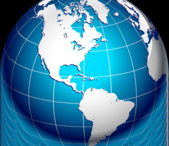 Blue 3D globe showing North and South America continents