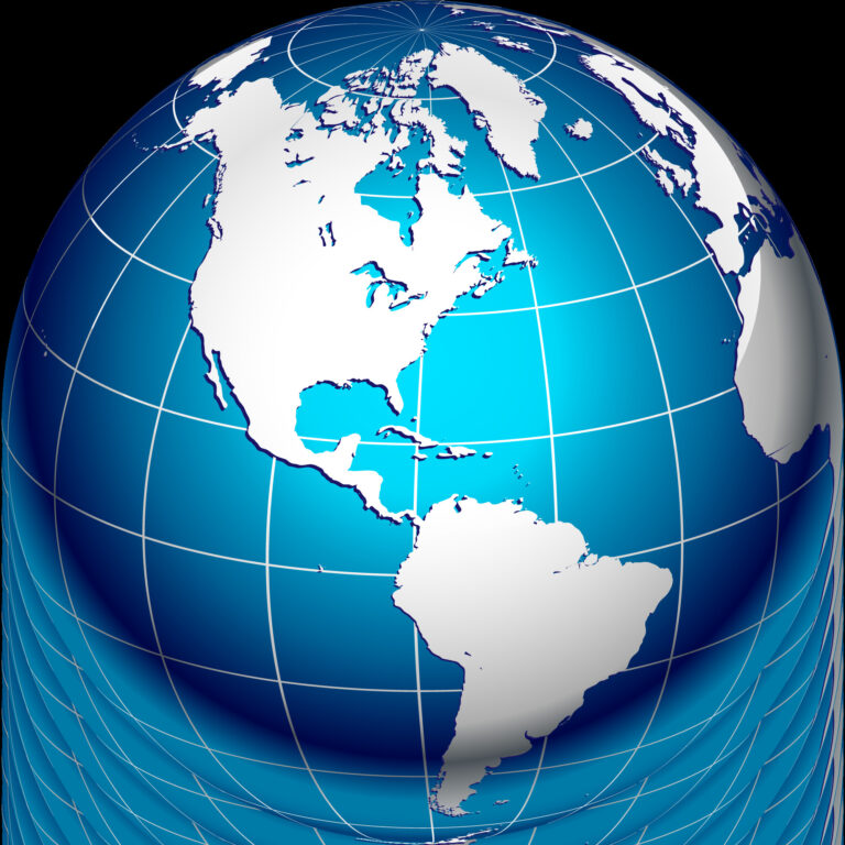 Blue 3D globe showing North and South America continents