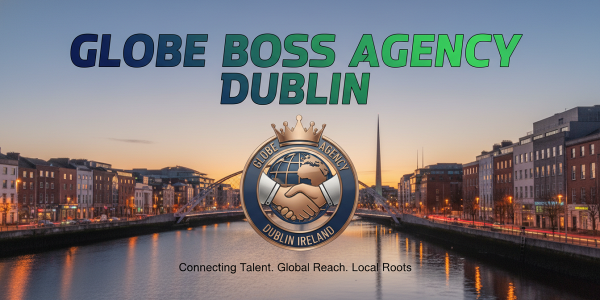 Globe Boss Agency Dublin Ireland logo over River Liffey