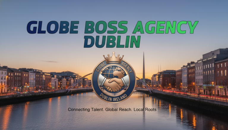 Globe Boss Agency Dublin Ireland logo over River Liffey