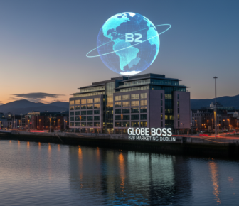 Globe Boss B2B Marketing Dublin riverside office at dusk