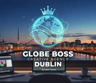 Globe Boss Creative Agency Dublin skyline with glowing globe logo