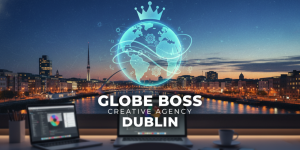 Globe Boss Creative Agency Dublin skyline with glowing globe logo