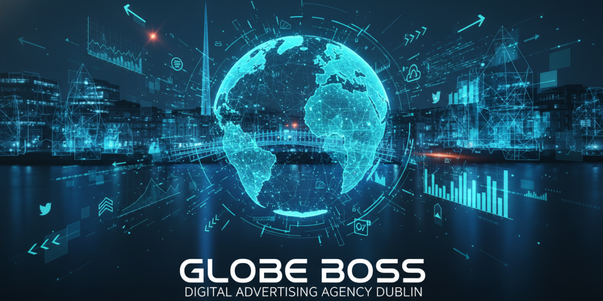 Globe Boss Digital Advertising Agency Dublin glowing globe cityscape