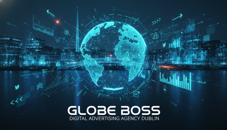 Globe Boss Digital Advertising Agency Dublin glowing globe cityscape