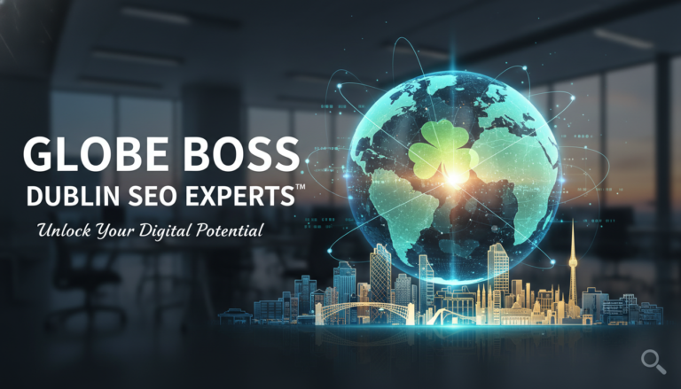 Globe Boss Dublin SEO Experts digital globe shamrock cityscape