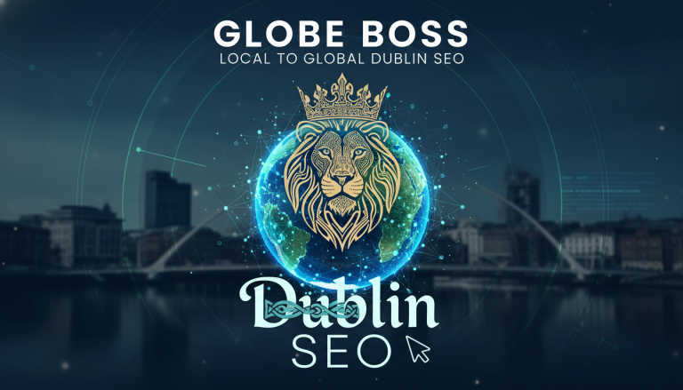 Crowned lion on globe logo for Globe Boss Dublin SEO.