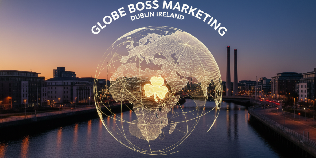 Globe Boss Marketing Dublin Ireland digital globe over River Liffey