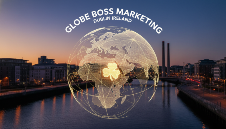 Globe Boss Marketing Dublin Ireland digital globe over River Liffey