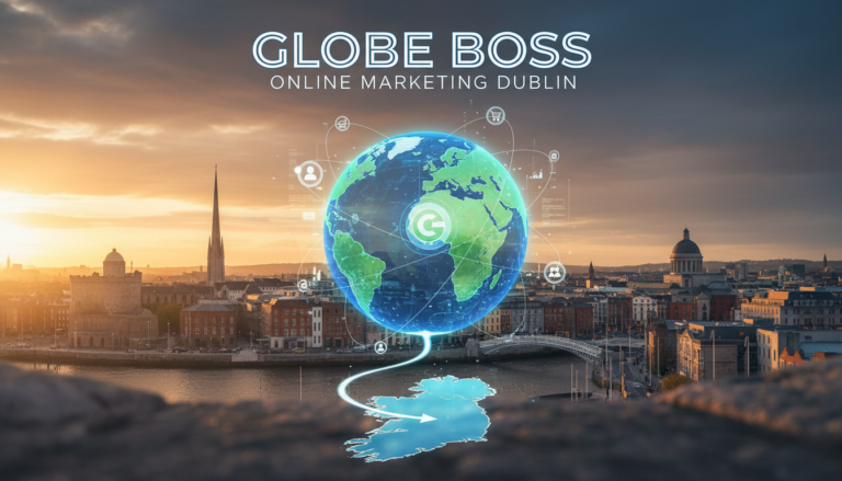 Globe Boss Online Marketing Dublin digital globe over cityscape