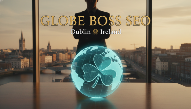 Globe Boss SEO Dublin Ireland holographic globe with shamrock