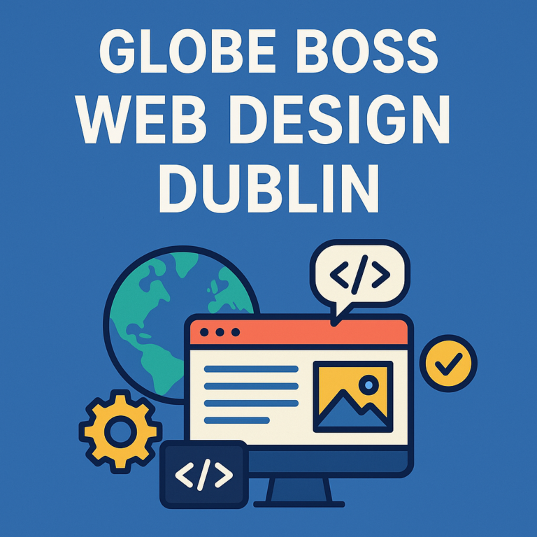 Globe Boss Web Design Dublin promotional graphic with coding icons