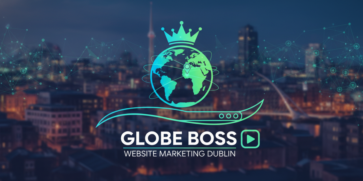 Globe Boss Website Marketing Dublin logo over city skyline