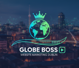 Globe Boss Website Marketing Dublin logo over city skyline