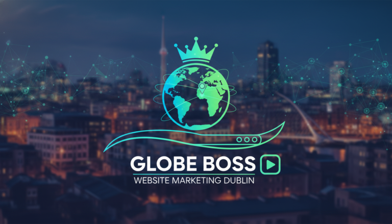 Globe Boss Website Marketing Dublin logo over city skyline
