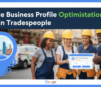 Dublin tradespeople optimising Google Business Profile on a tablet.