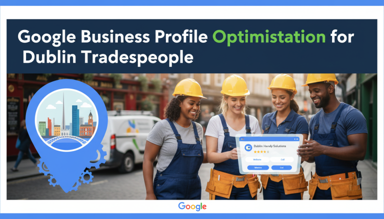 Dublin tradespeople optimising Google Business Profile on a tablet.