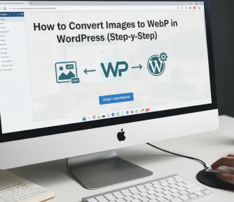 iMac displaying WordPress image to WebP conversion page.