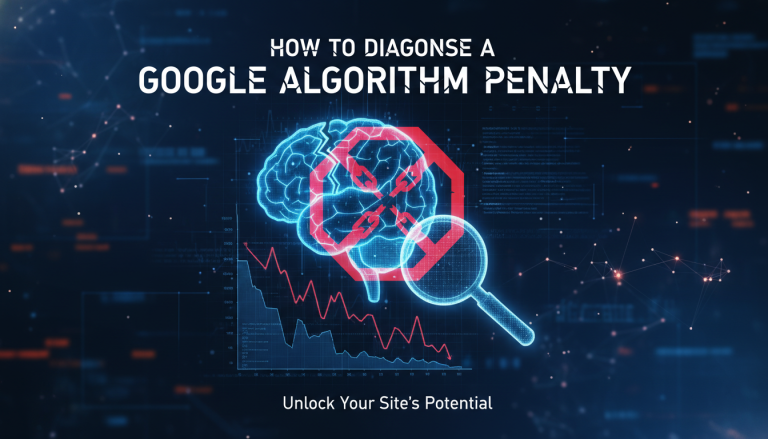 Diagnose Google algorithm penalty: brain, broken chains, and declining graph.