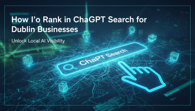 AI search ranking for Dublin businesses on a digital map.
