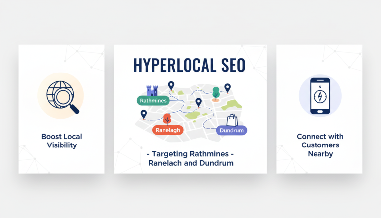 Hyperlocal SEO graphic targeting Rathmines, Ranelagh, and Dundrum.