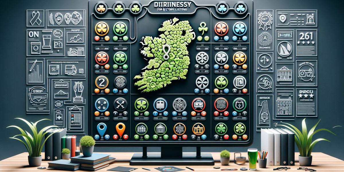 Shamrock map of Ireland on digital business interface, desktop setup.