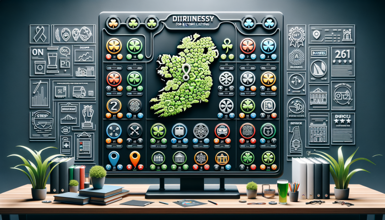 Shamrock map of Ireland on digital business interface, desktop setup.