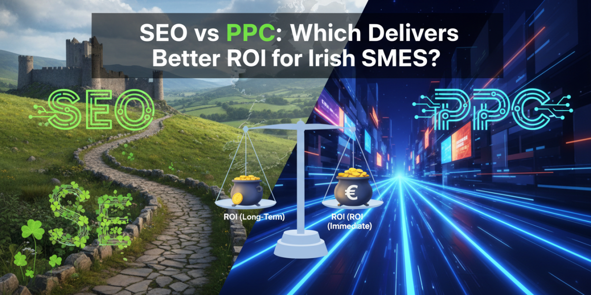 Visual comparison: SEO vs PPC ROI for Irish SMEs.