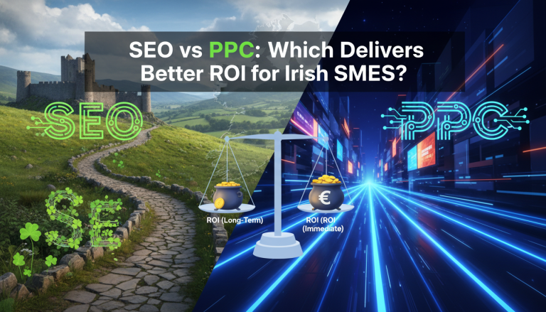 Visual comparison: SEO vs PPC ROI for Irish SMEs.