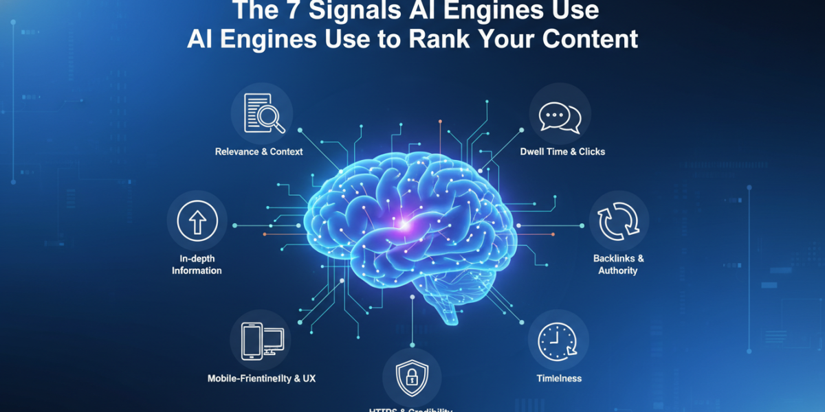 7 signals AI engines use to rank content infographic.