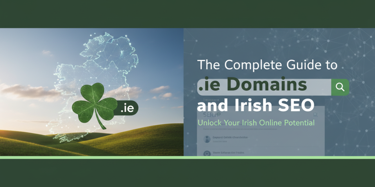 Irish SEO and .ie domains guide with map and shamrock.