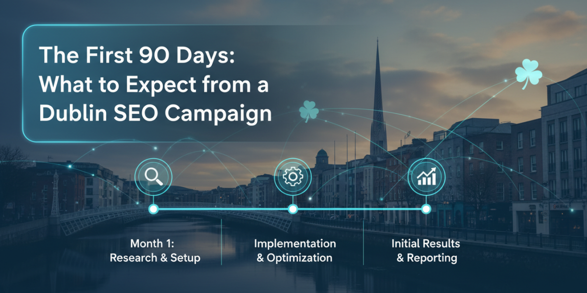 Dublin SEO campaign timeline: research, optimisation, reporting stages.