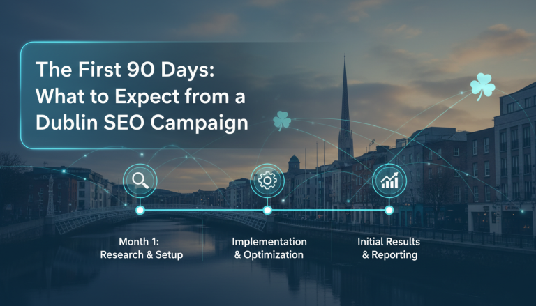 Dublin SEO campaign timeline: research, optimisation, reporting stages.
