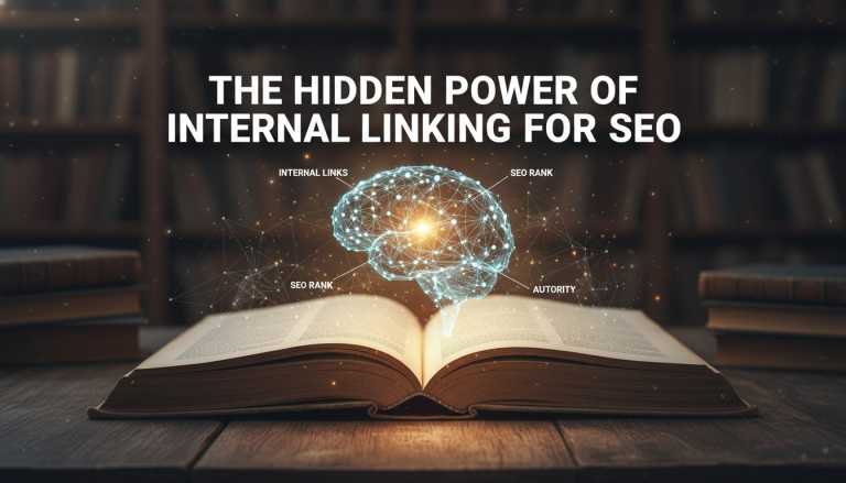 Open book with glowing brain illustrating internal linking for SEO.