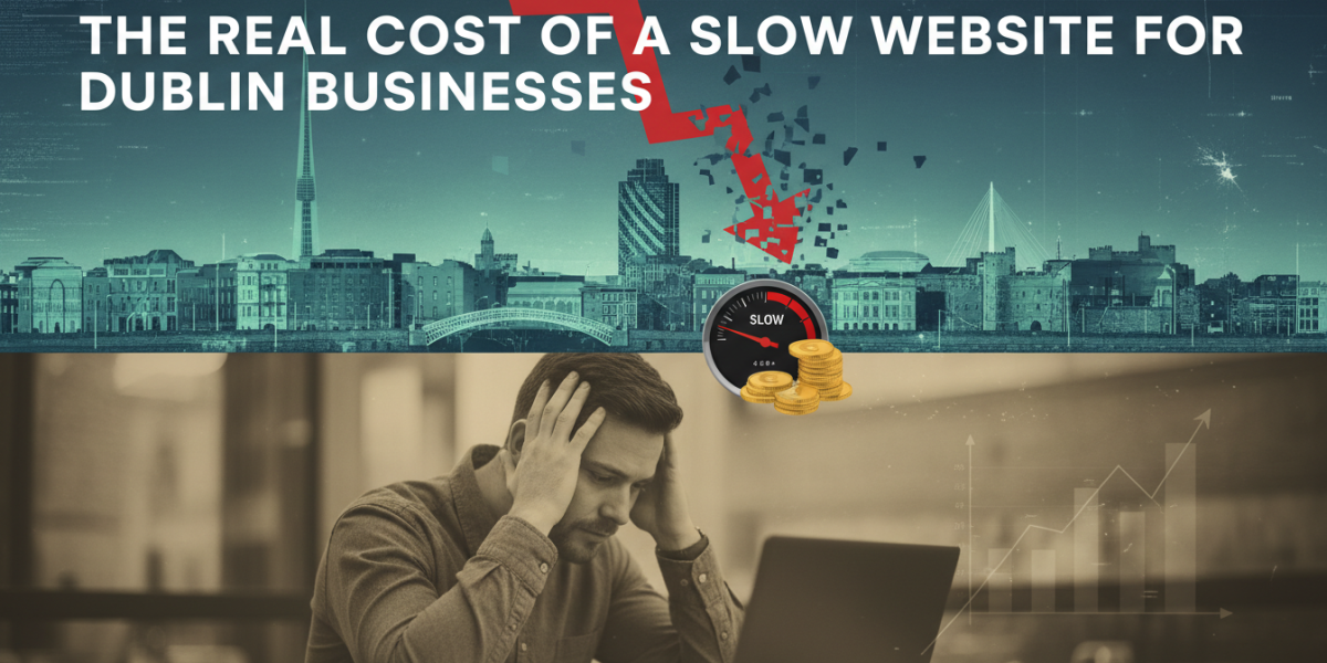 Dublin businesses facing financial loss from slow websites, man stressed.