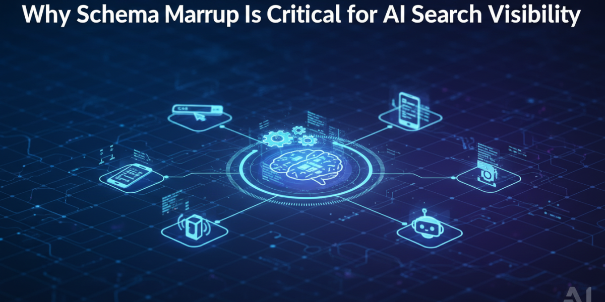 Digital brain connected to devices, schema markup for AI search visibility.