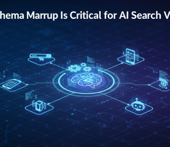 Digital brain connected to devices, schema markup for AI search visibility.