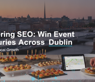 Dublin catering SEO chef arranging canapes with city skyline