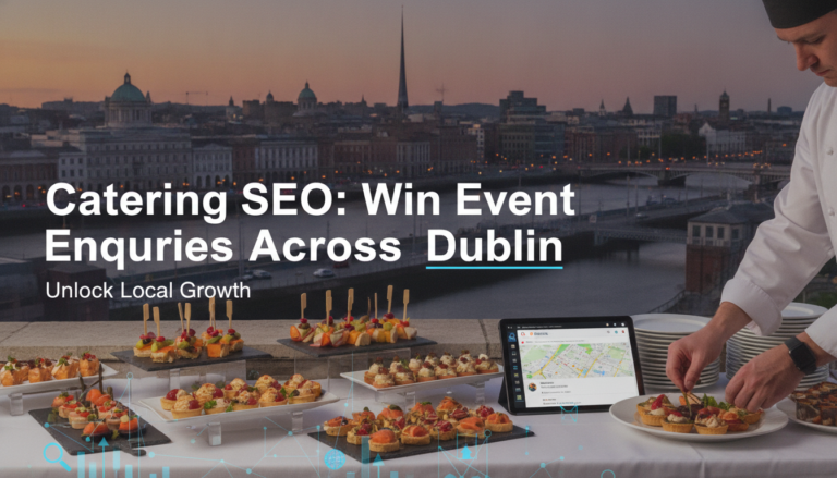 Dublin catering SEO chef arranging canapes with city skyline