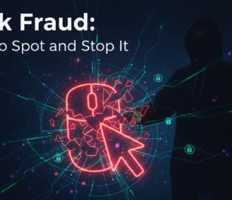 Click fraud guide with hacker and glowing digital cursor