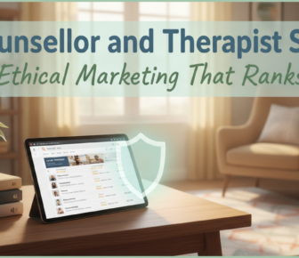 Counsellor and therapist SEO ethical marketing guide with tablet