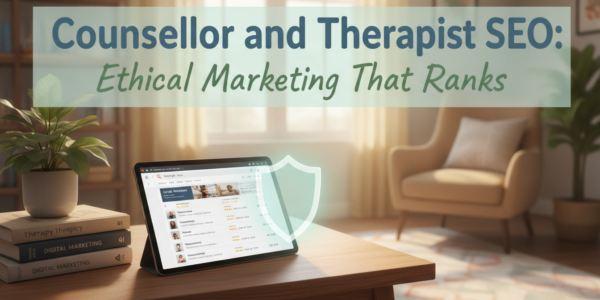 Counsellor and therapist SEO ethical marketing guide with tablet