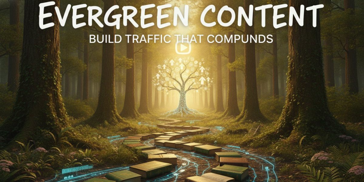 Evergreen content strategy build traffic that compounds forest illustration